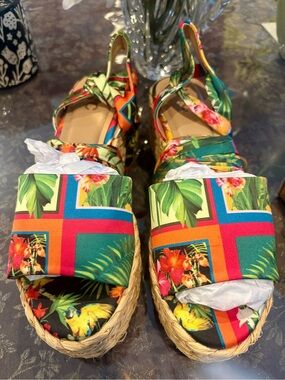 INC Multi Tropical Print Espadrille Wedge Sandals